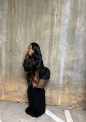 *Pre-Order 10-15 business days then ship* Shaggy Mongolian Fur Thigh High Boots- Black