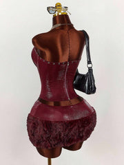 Rich Energy Corset & Fur Mini Skirt Set