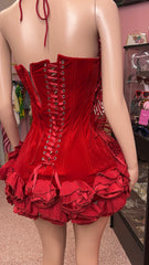 *Pre-Order 10-15 business days then ship* Meet Me At The Party Floral Effect Velvet Mini Dress – Red & Black Options