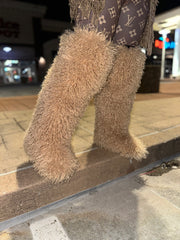 *Pre-Order 10-15 business days then ship* Shaggy Mongolian Fur Thigh High Boots- Tan