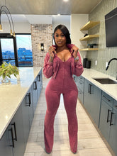 Washed Zip-Up Crop Jacket & Flare Jumpsuit Set- Sangria