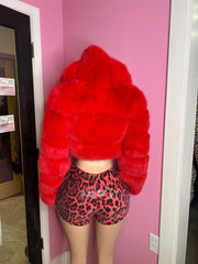 *Pre-Order 12-15 days then ship*
Chic Faux Fur Jacket with Hood – Red