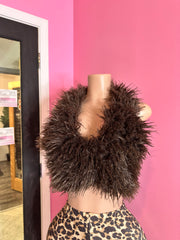 Faux Finesse Fur Halter Top- Brown