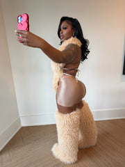 (Pre-Order) Shaggy Mongolian Halter Top,Shorts,Boots Combo- Tan