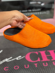 Fuzzy Slipper Slides- Orange