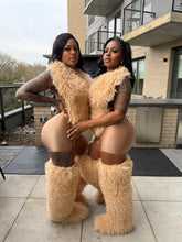 (Pre-Order) Shaggy Mongolian Halter Top,Shorts,Boots Combo- Tan