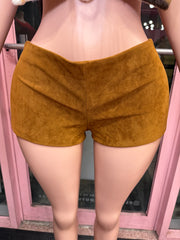 Benet Faux Suede Low Rise Micro Shorts-Camel