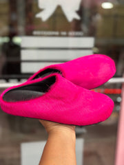 Fuzzy Slipper Slides- Hot Pink