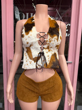 Mooedy Halter Faux Fur Cow Corset Top