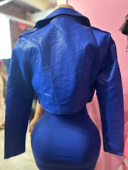 PU LEATHER BIKER JACKET- Royal