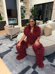 Shaggy Mongolian Halter Top- Wine