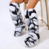 (*Pre-Order 15 business days then ship*)Wynter Fluffy Faux Fur Tall Boots- Blk/White
