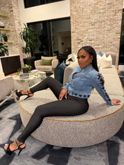 Laced Up Luxe Cropped Jacket- Denim Blue