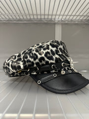 Leopard Print Spike Hat with Silver Accents- Gray