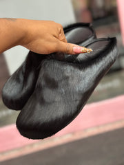 Fuzzy Slipper Slides- Black