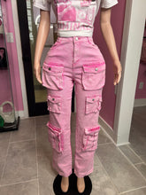 Playing The Field Cargo Denim Acid Wash Pants Only- Pink
