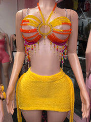 Golden Hour Goddess Beaded Set- Yellow/Orange
