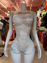 Dragon Print Mesh Romper- Taupe