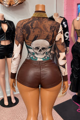 Bad to the Bone Graphic Mesh Top – Brown Multi - front view
