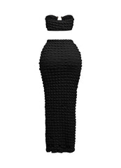 Popcorn Gold Trim Bandeau Top & Skirt Set- Black