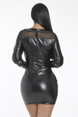 Illusion Spiral PU Dress – Black