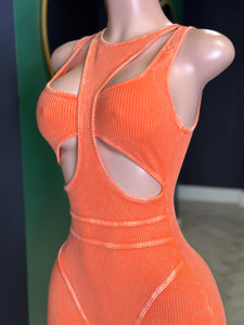 Mineral Wash Cutout Jumpsuit- Orange