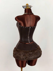 Rich Energy Corset & Fur Mini Skirt Set