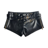 Midnight Rebel Faux Leather Buckle Shorts – Black High-Waist Belted Mini