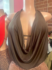 Going Out Tonight Cowl Neck Halter Top- Brown