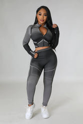 Two-Tone Crop Jacket & Legging Set - Black/Charcoal