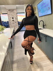 Shut It Down Lace-Up Skirt Set – Black