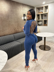 Washed Open Back Jumpsuit – Navy