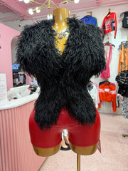 Shaggy Mongolian Halter Top- Black