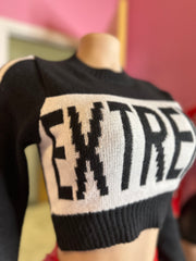 Extreme Cropped Sweater Top- Black