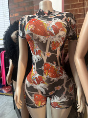 Tattoo Mesh Romper - Multi