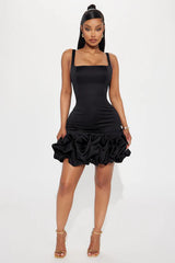 Rose Hem Black Mini Dress