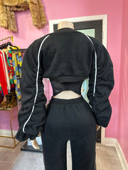 Urban Essence Stripe 2pc Sweatsuit- Black