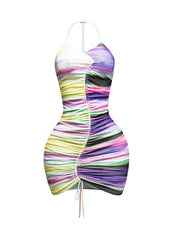 Rush Hour Ruched Halter Dress- Purple Multi