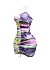 Rush Hour Ruched Halter Dress- Purple Multi