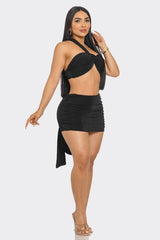 Lets Meet Later Wrap Top & Ruched Skirt Set - Black