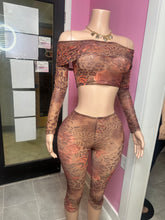 Feline Mesh Leopard Off Shoulder Capri Legging Set - Brown/Combo
