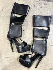Pre-Order Gladiator PU Platform Knee High Sandal Open Toe Boot- Black