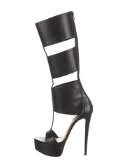Pre-Order Gladiator PU Platform Knee High Sandal Open Toe Boot- Black