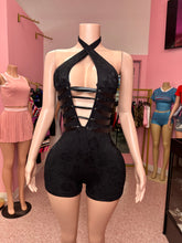 One Of A Kind Floral Lace Halter Romper- Black