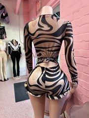 Cutesy Short Set- Brown Multi