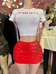High Voltage Buckle Mini Skirt – Red