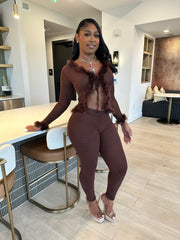Feelin’ Myself Feather Legging Set- Mocha