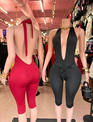 Trouble Looks Good Capri Jumpsuit – Red & Black