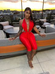 Sultry Scarlet Capri Jumpsuit- Red