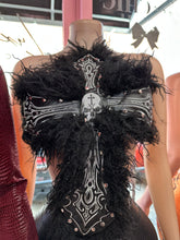 Gothic Cross Fur Halter Top – Black